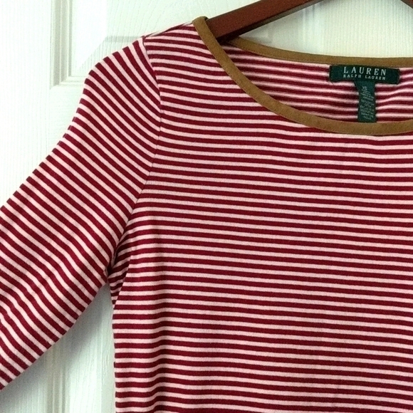 Lauren Ralph Lauren Striped Round Neck Long Roll Tab Sleeve Top Red White XS - Picture 6 of 14